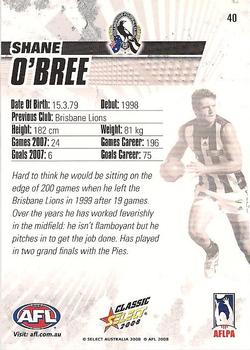 2008 Select AFL Classic #40 Shane O’Bree Back